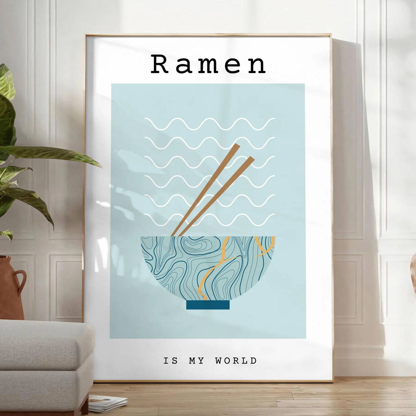 kitchen decor vibrant ramen poster green blue hues unique wall art piece thoughtful gift food lovers space today various sizes A4 cm A0