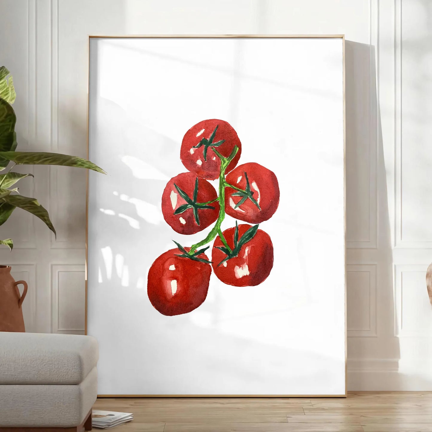 kitchen captivating tomatoes poster earthy brown lush green tones vibrant wall art perfect food lovers ideal gift space stunning artwork print