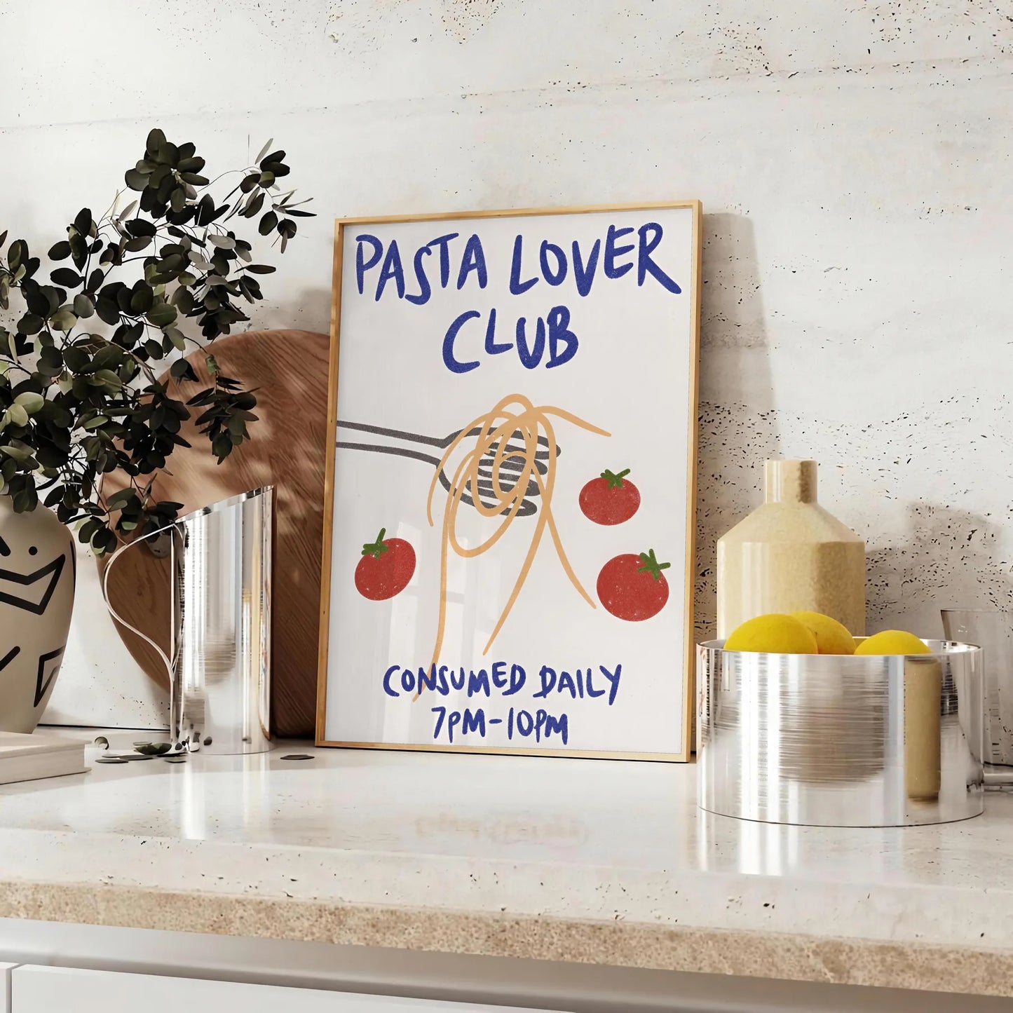 kitchen decor elegant Pasta Lover Club Poster sleek white gray design captivating wall art perfect food enthusiasts delightful gift artwork unframed print today