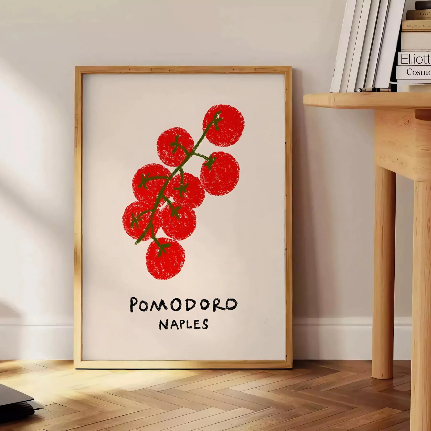 kitchen decor vibrant Pomodoro Naples poster fusion green orange hues wall art unique gift essence Italy culinary artistry sizes A4 cm A0