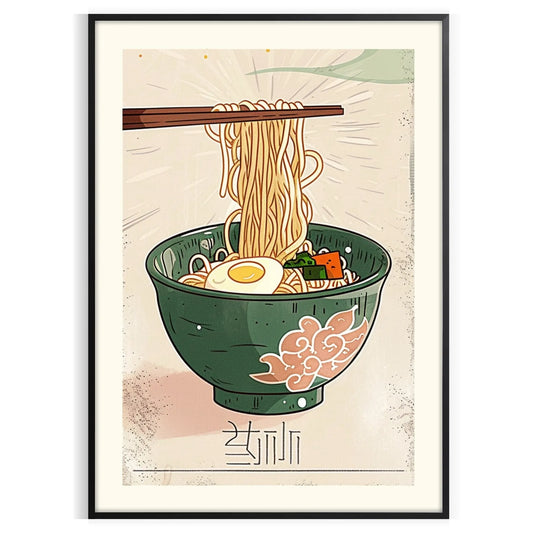space vibrant Ramen Kitchen poster lively green orange hues wall art enthusiasts eye print ideal gift food lovers popular dimensions A4 cm A0