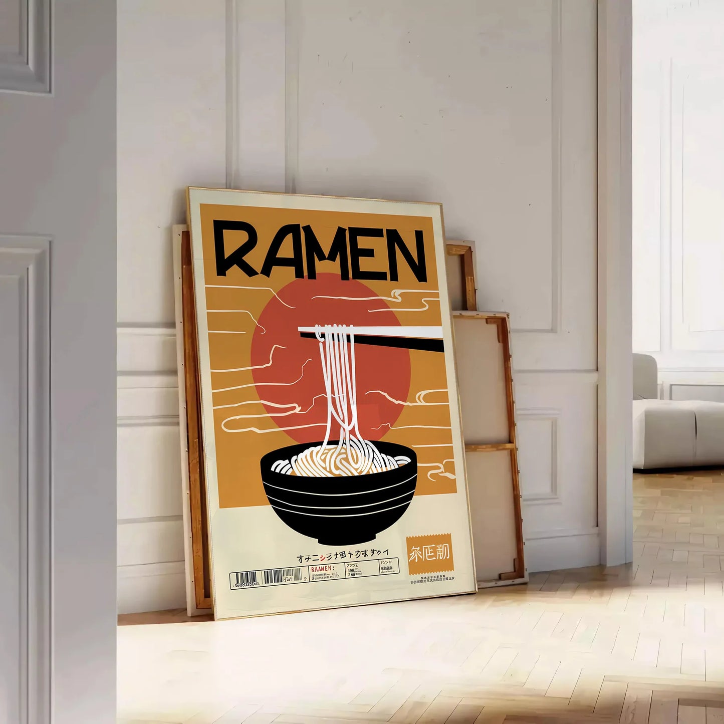 space captivating ramen kitchen poster bold black vibrant orange hues wall art unique gift food lovers sizes A4 cm A0
