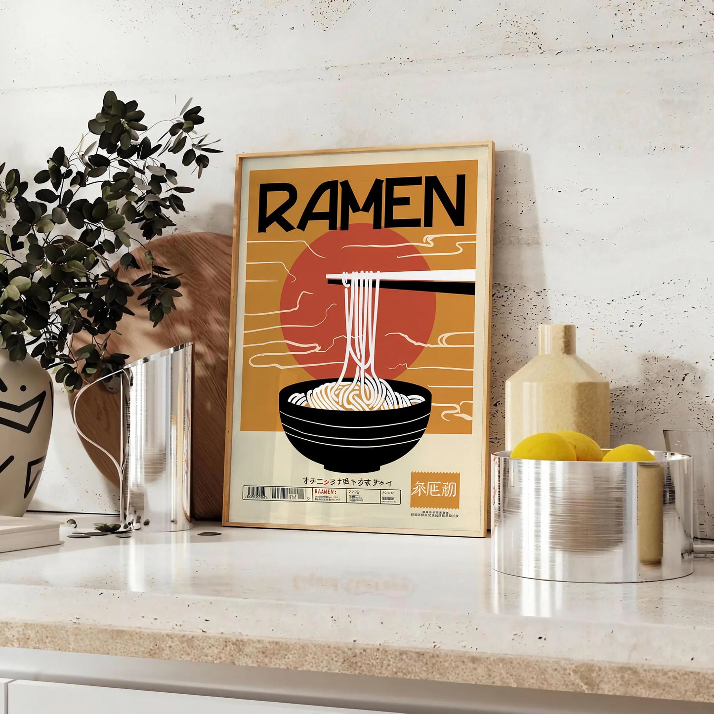 space captivating ramen kitchen poster bold black vibrant orange hues wall art unique gift food lovers sizes A4 cm A0