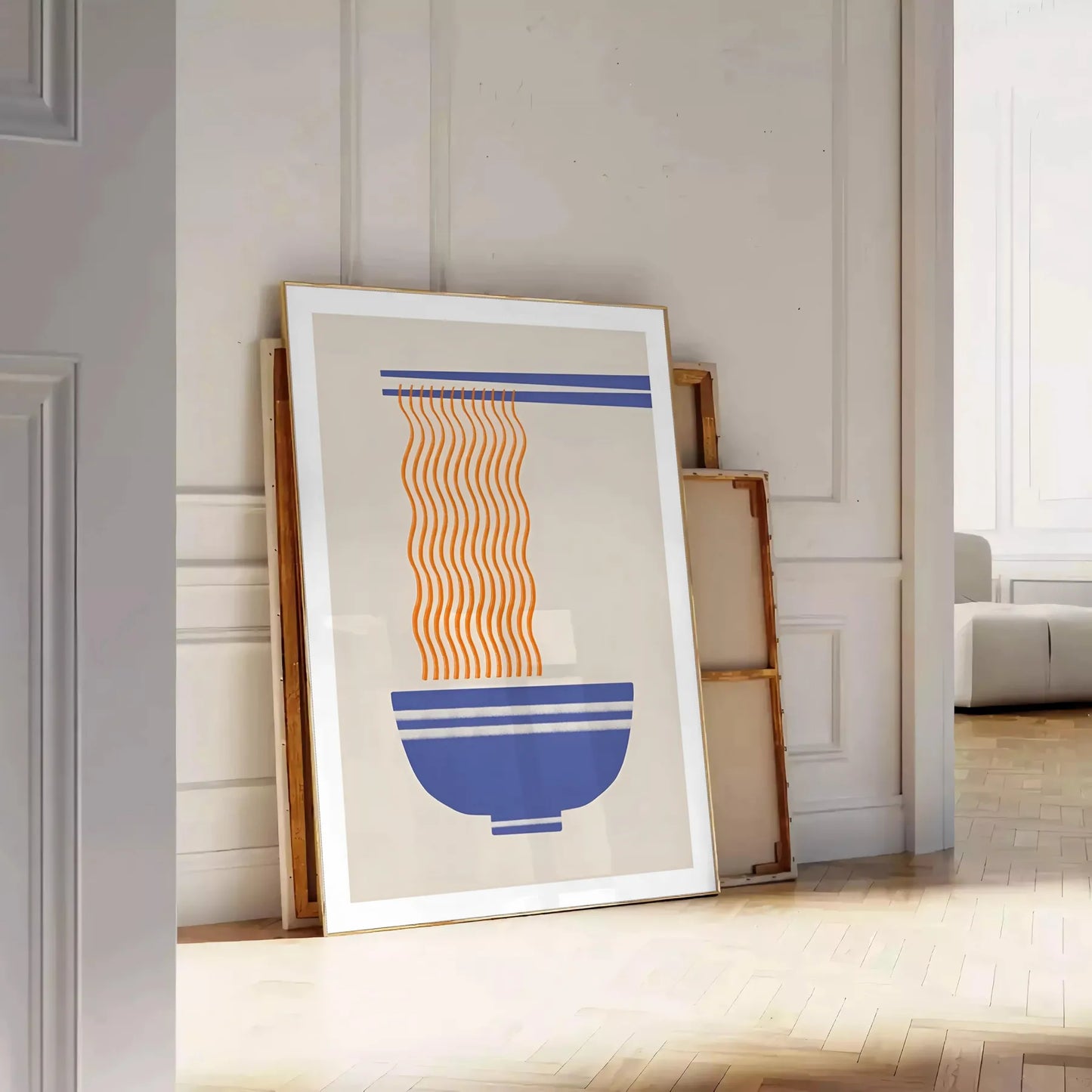 space vibrant Ramen Kitchen poster orange gray food lovers eye wall art room culinary haven unique gift available A4 cm A0