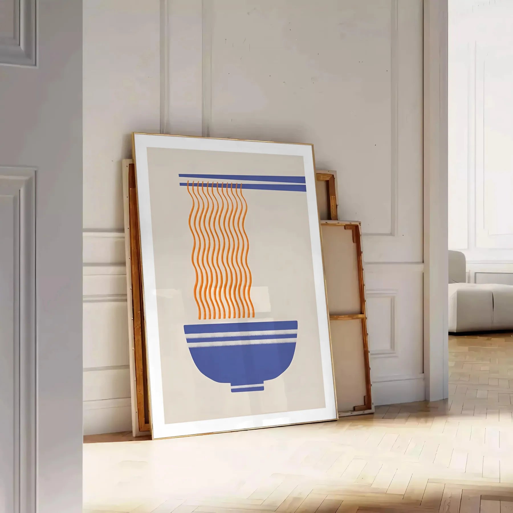 space vibrant Ramen Kitchen poster orange gray food lovers eye wall art room culinary haven unique gift available A4 cm A0