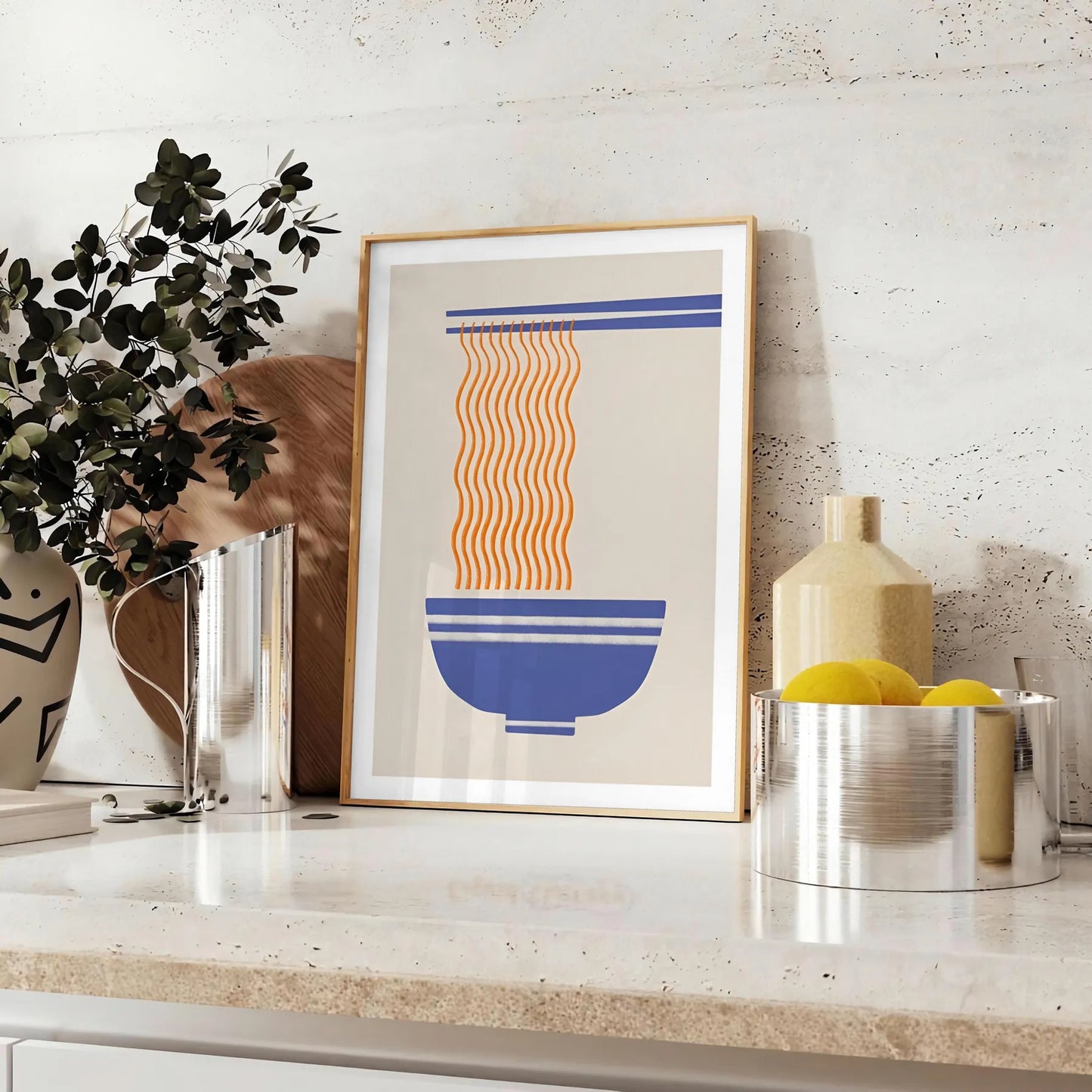 space vibrant Ramen Kitchen poster orange gray food lovers eye wall art room culinary haven unique gift available A4 cm A0