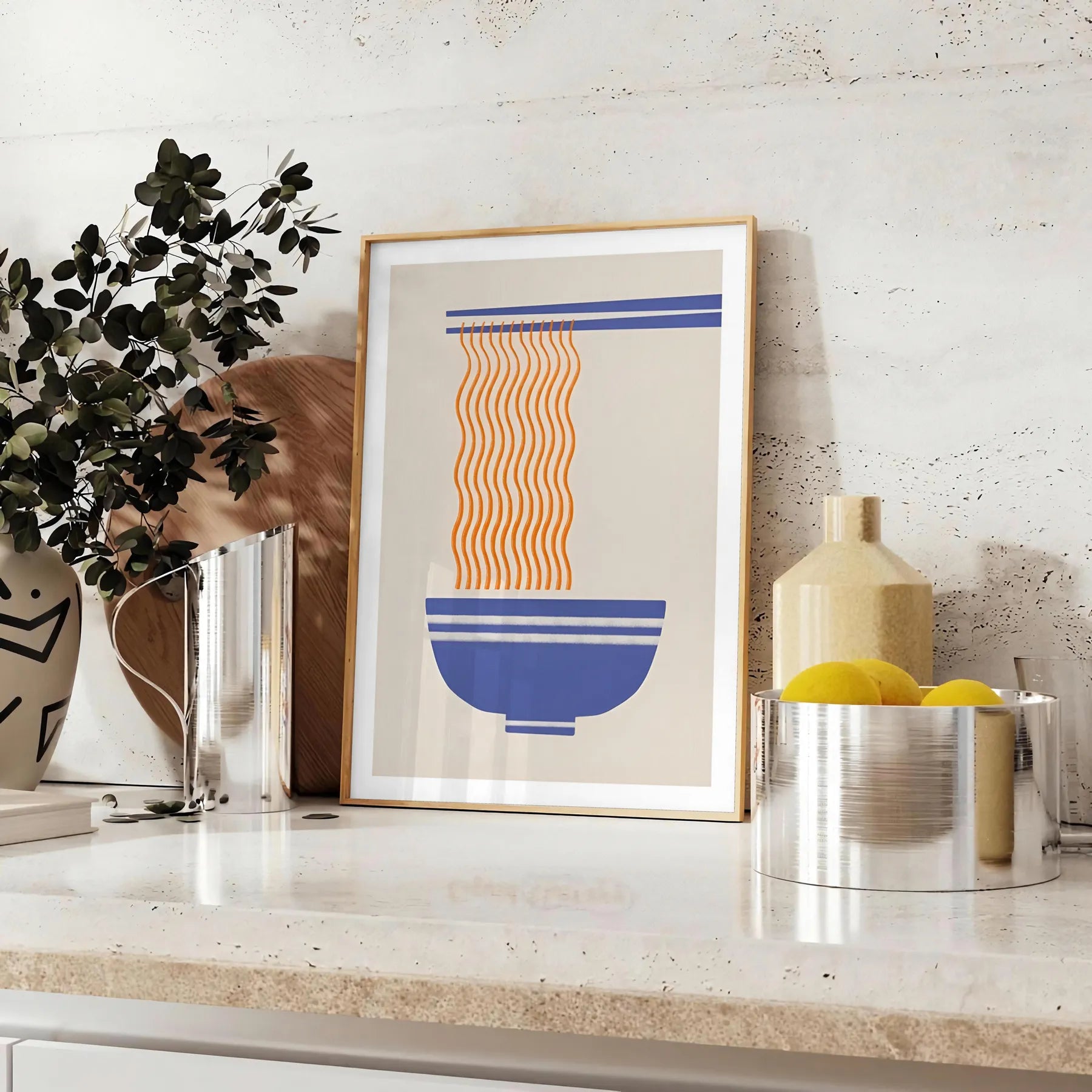 space vibrant Ramen Kitchen poster orange gray food lovers eye wall art room culinary haven unique gift available A4 cm A0