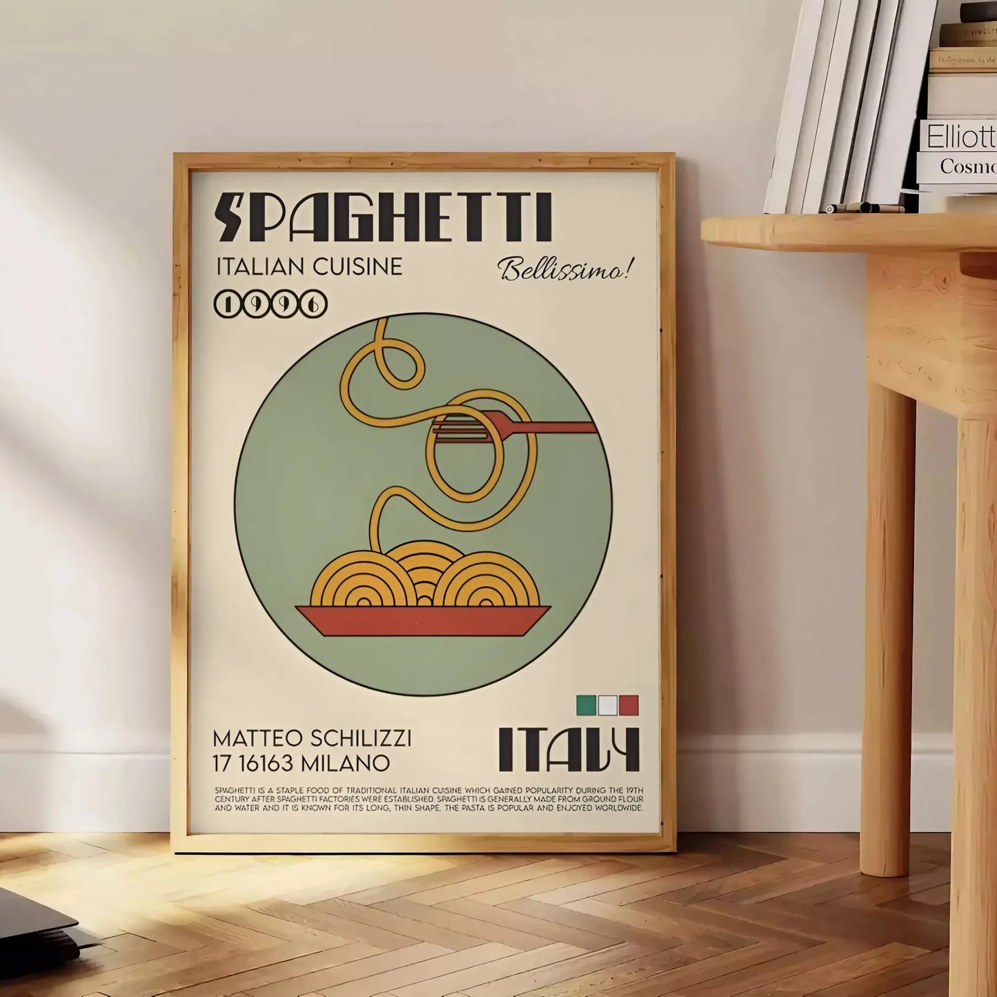 kitchen ambiance Spaghetti Italian Cuisine Poster elegant black brown hues wall art perfect gift food lovers chic touch culinary space A4 cm A0 print sizes