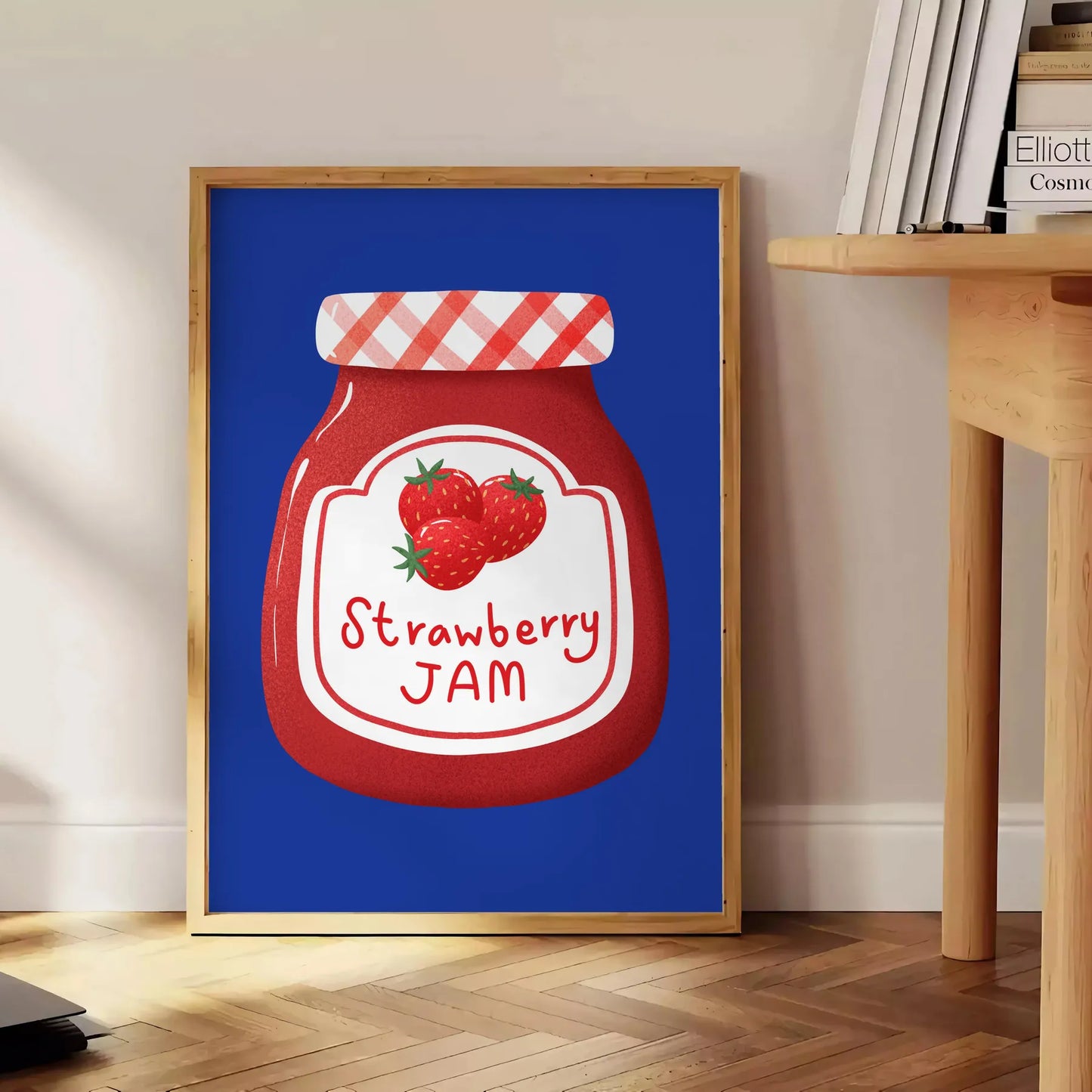 kitchen charming haven Strawberry Jam Art Poster rich blue brown hues captivating wall perfect gift culinary enthusiast unframed styles decor needs