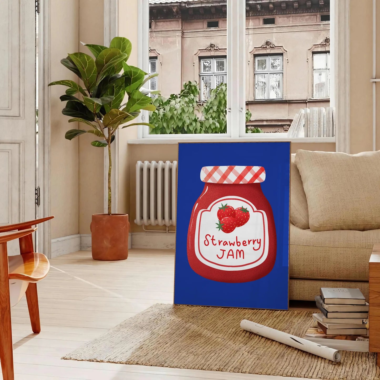 kitchen charming haven Strawberry Jam Art Poster rich blue brown hues captivating wall perfect gift culinary enthusiast unframed styles decor needs