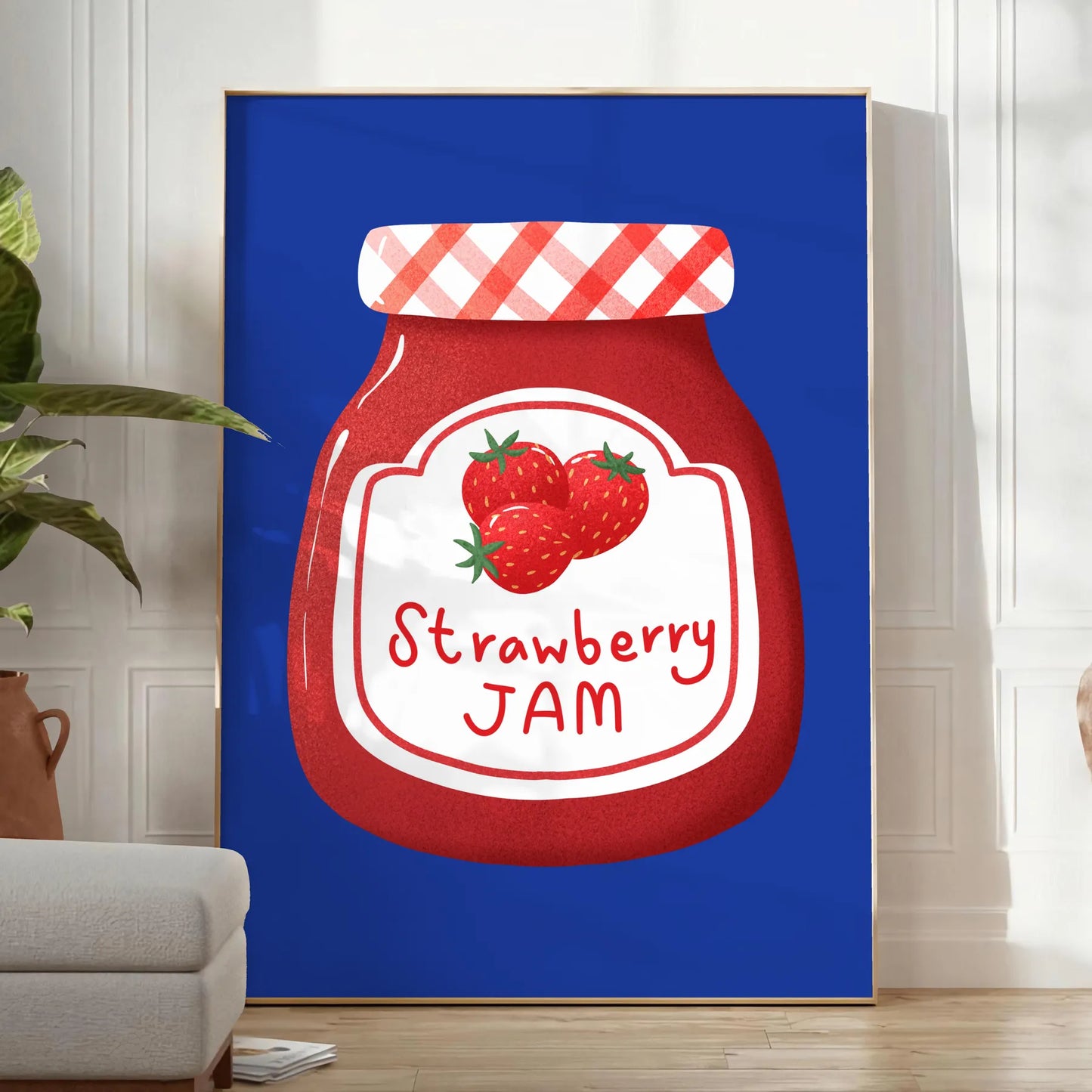 kitchen charming haven Strawberry Jam Art Poster rich blue brown hues captivating wall perfect gift culinary enthusiast unframed styles decor needs