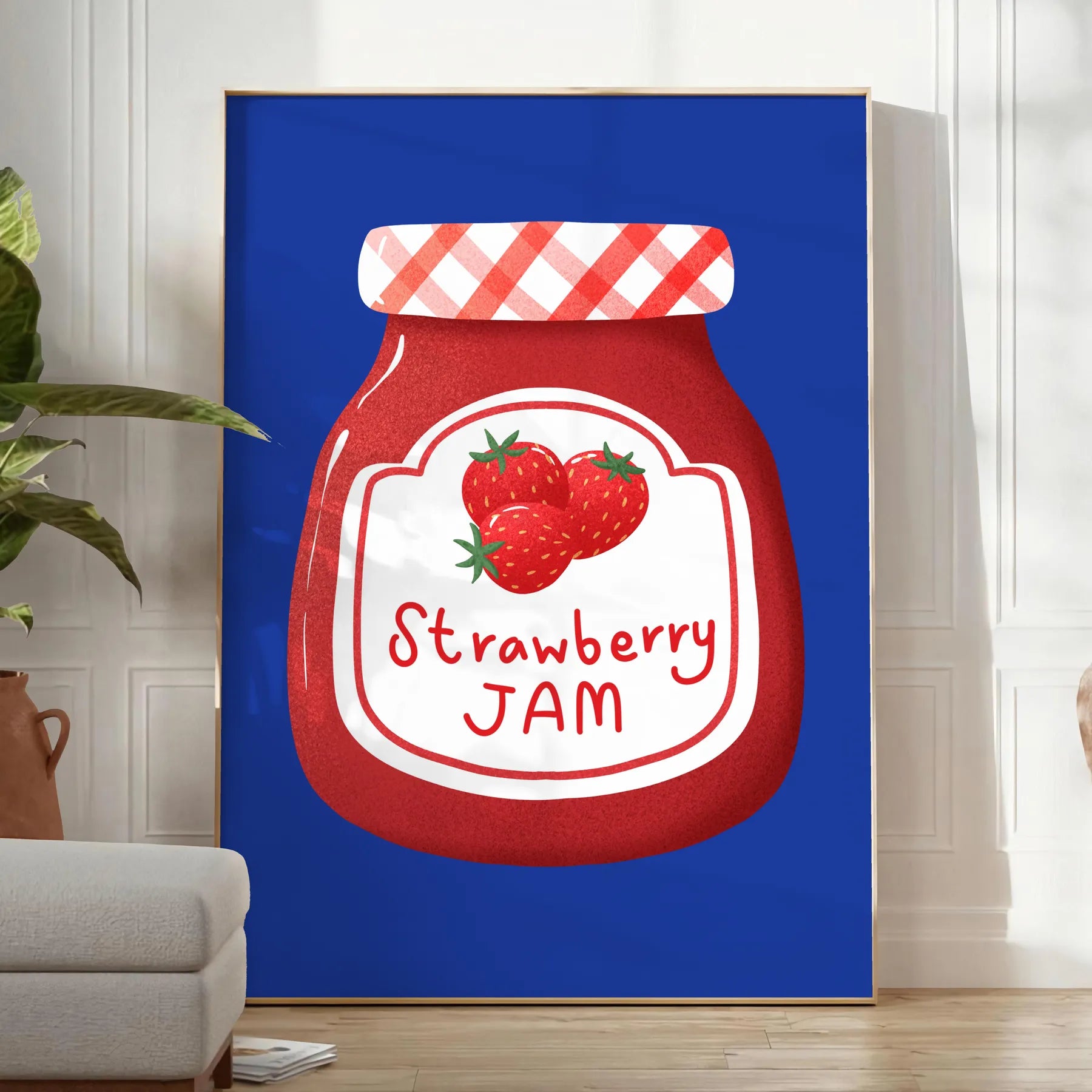 kitchen charming haven Strawberry Jam Art Poster rich blue brown hues captivating wall perfect gift culinary enthusiast unframed styles decor needs