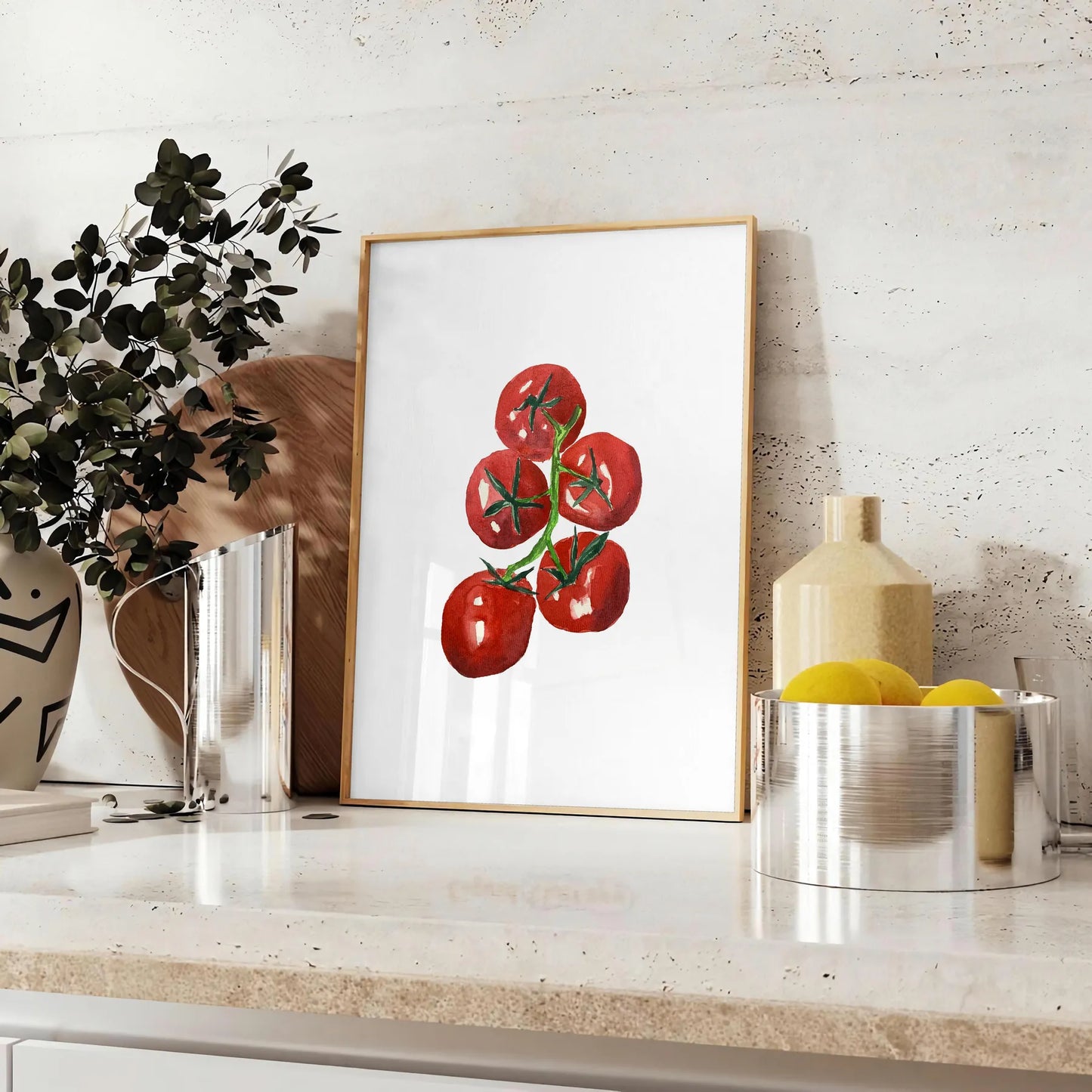 kitchen captivating tomatoes poster earthy brown lush green tones vibrant wall art perfect food lovers ideal gift space stunning artwork print